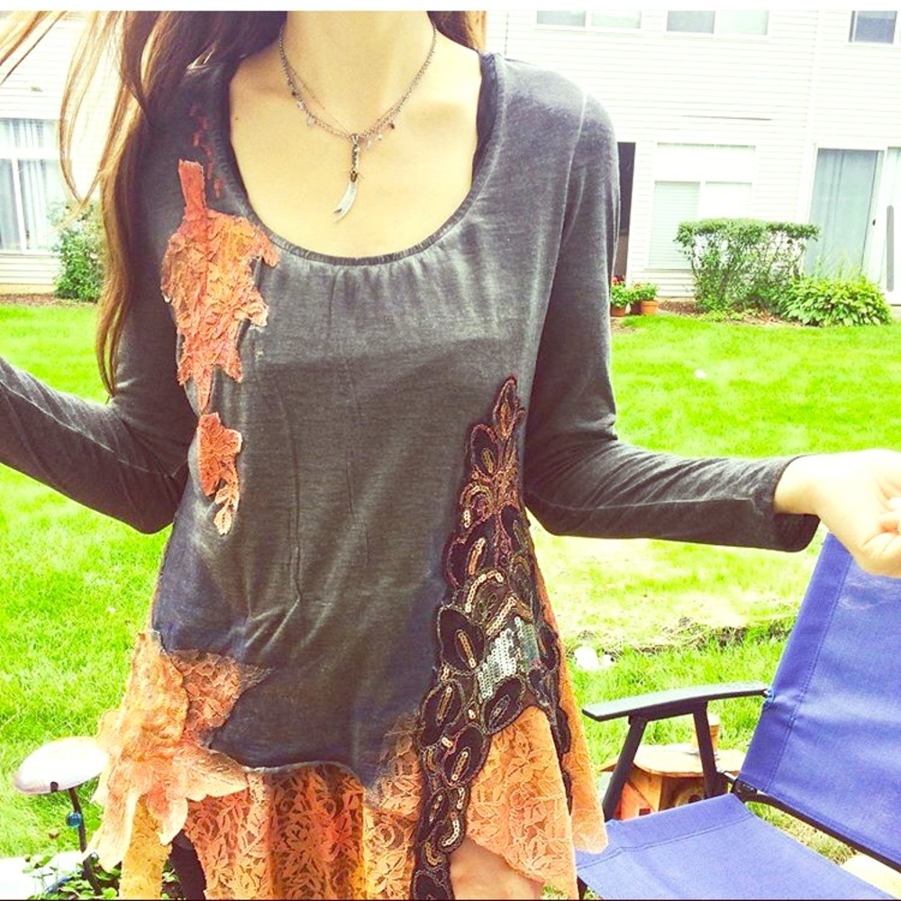 Lagenlook Autumn lace floral embroidered tunic